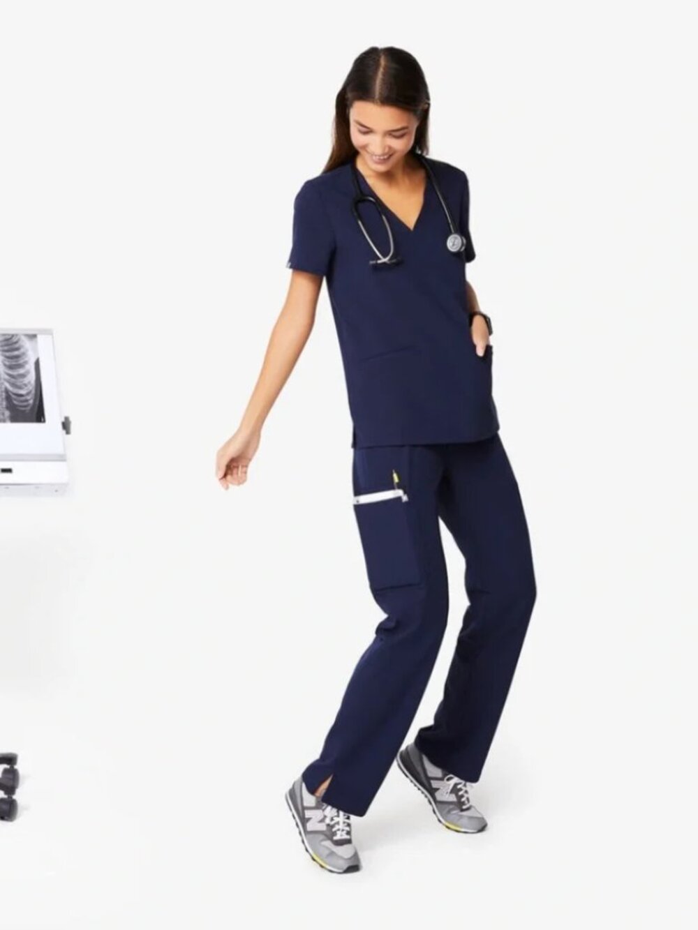 FIGS Casma Top XS + Kade Cargo Scrub Pants S Petite Core Navy Set